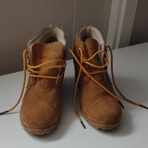 Toms Tan Suede Heeled Wedge Boots